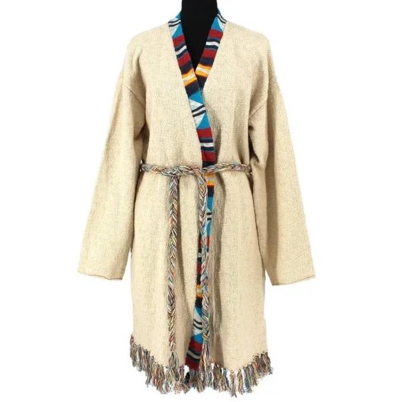NWT Faherty Crow Stripe Braided Belt Duster Long Cardigan Coatigan Fringe M/L - Picture 3 of 6